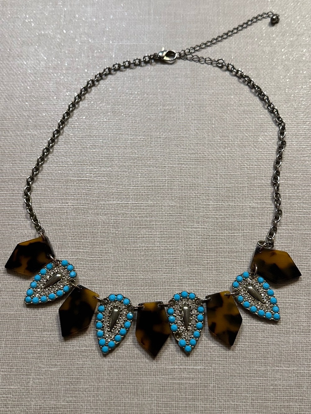 Turquoise & Tortoiseshell Rhinestone Statement Necklace - Picture 2 of 3